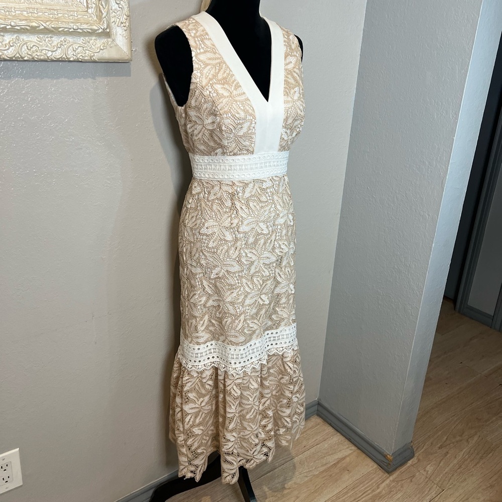 ANTONIO MELANI Beige and White Lace Maxi Dress - Picture 6 of 11